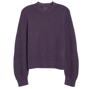 Rag & Bone 100% Cashmere Logan Saddle Sleeve Ribbed Crewneck Purple Sweater